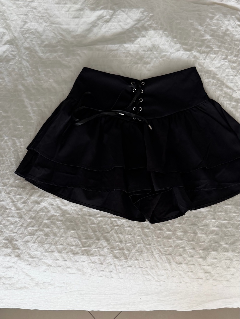 SHEIN Black Lace-Up Ruffle Skort Shorts